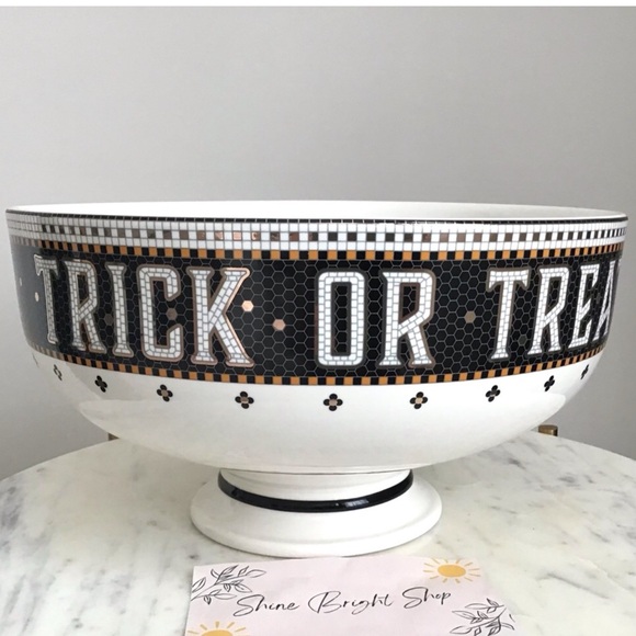 Anthropologie Other - Anthropologie Bistro Tile Candy Bowl 24K Gold Decaled Stoneware Halloween NWT